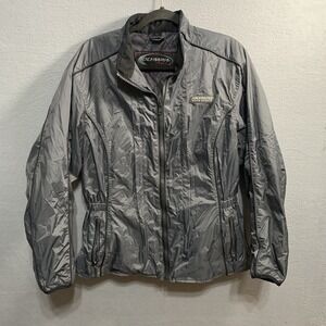 Olympia Moto Sports Jacket Men's Large Silver Mesh Lined Pockets Full Zip Jacket